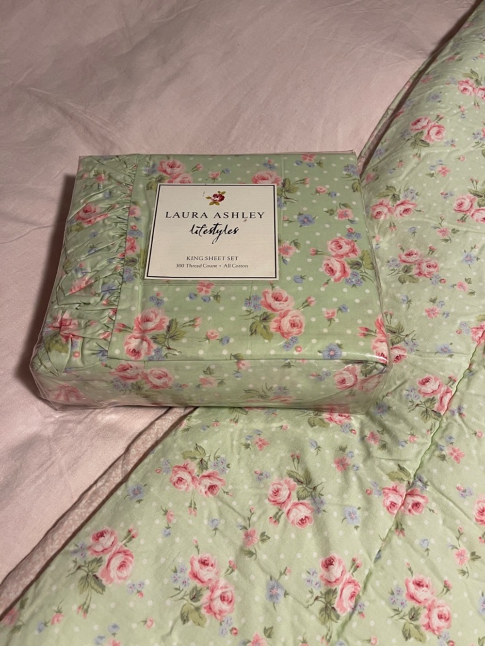 NWT LAURA, ASHLEY 100% COTTON  Madeleine  KING SHEET SET🌸